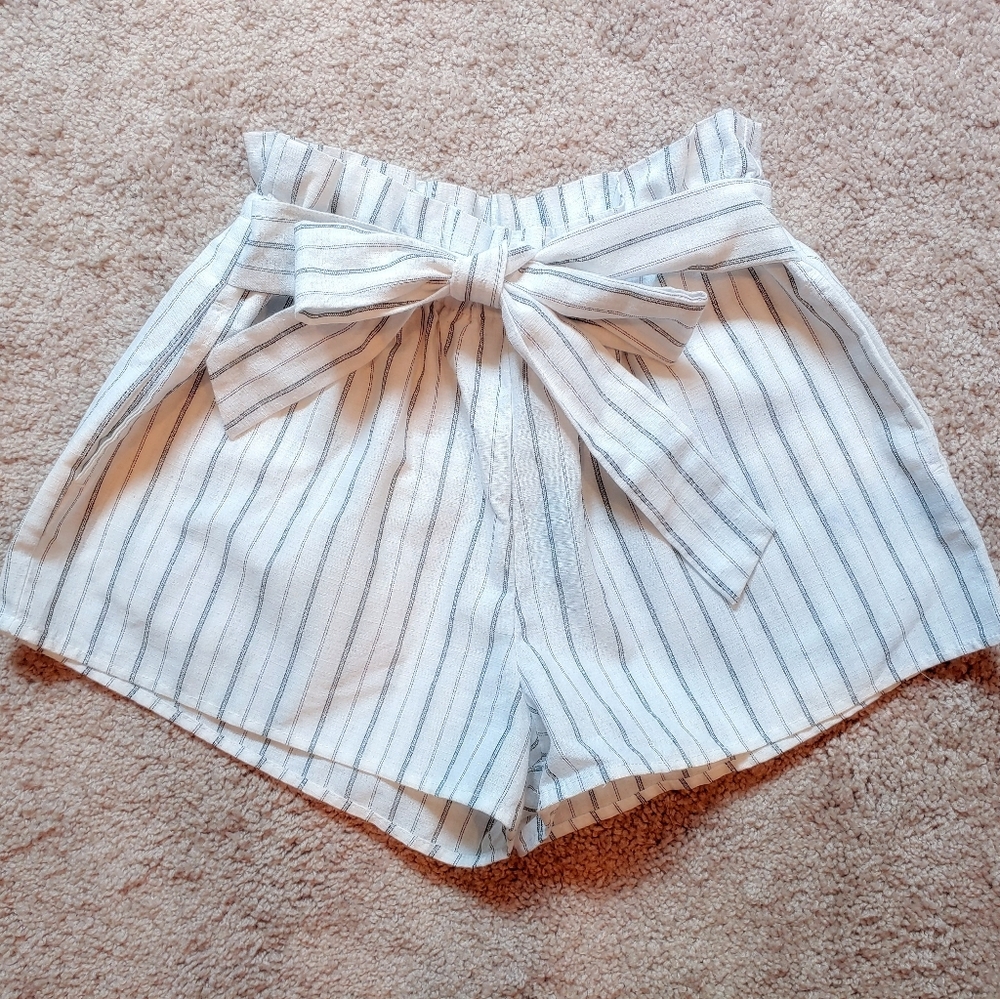 Love Tree Pinstripe Paper Bag Shorts